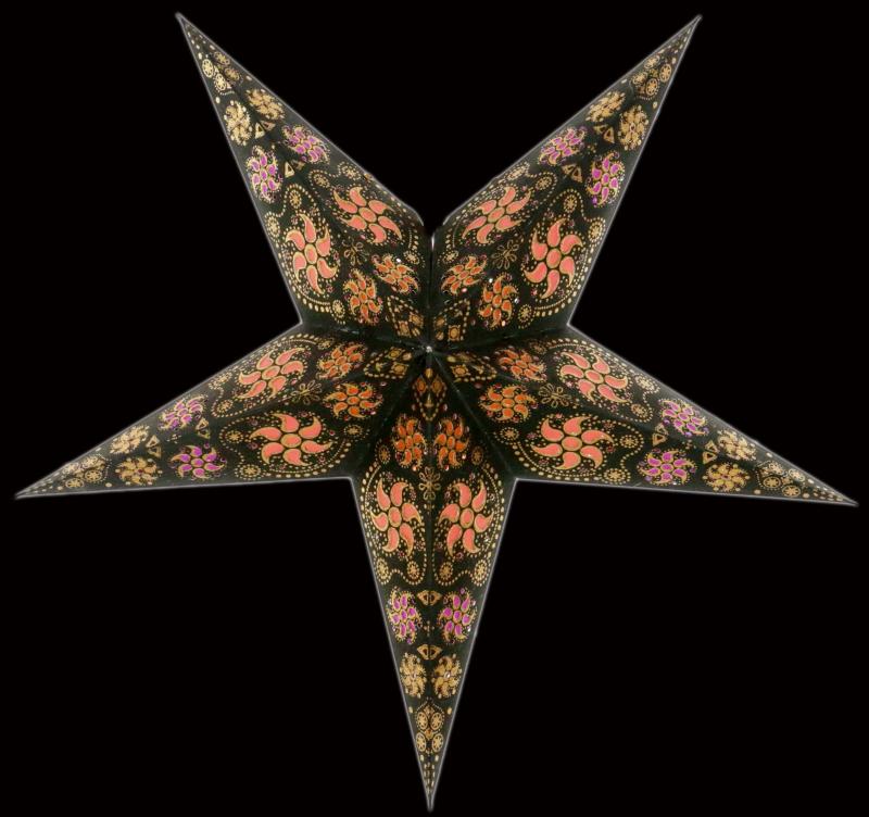 Baby Madras Black - Foldable glowing Paperstar with 5 points, 40 cm